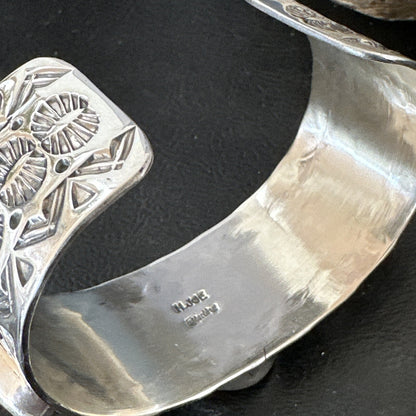 Stamped Orange Spiny Oyster Navajo Sterling Silver 5 Stone Cuff Bracelet 17941