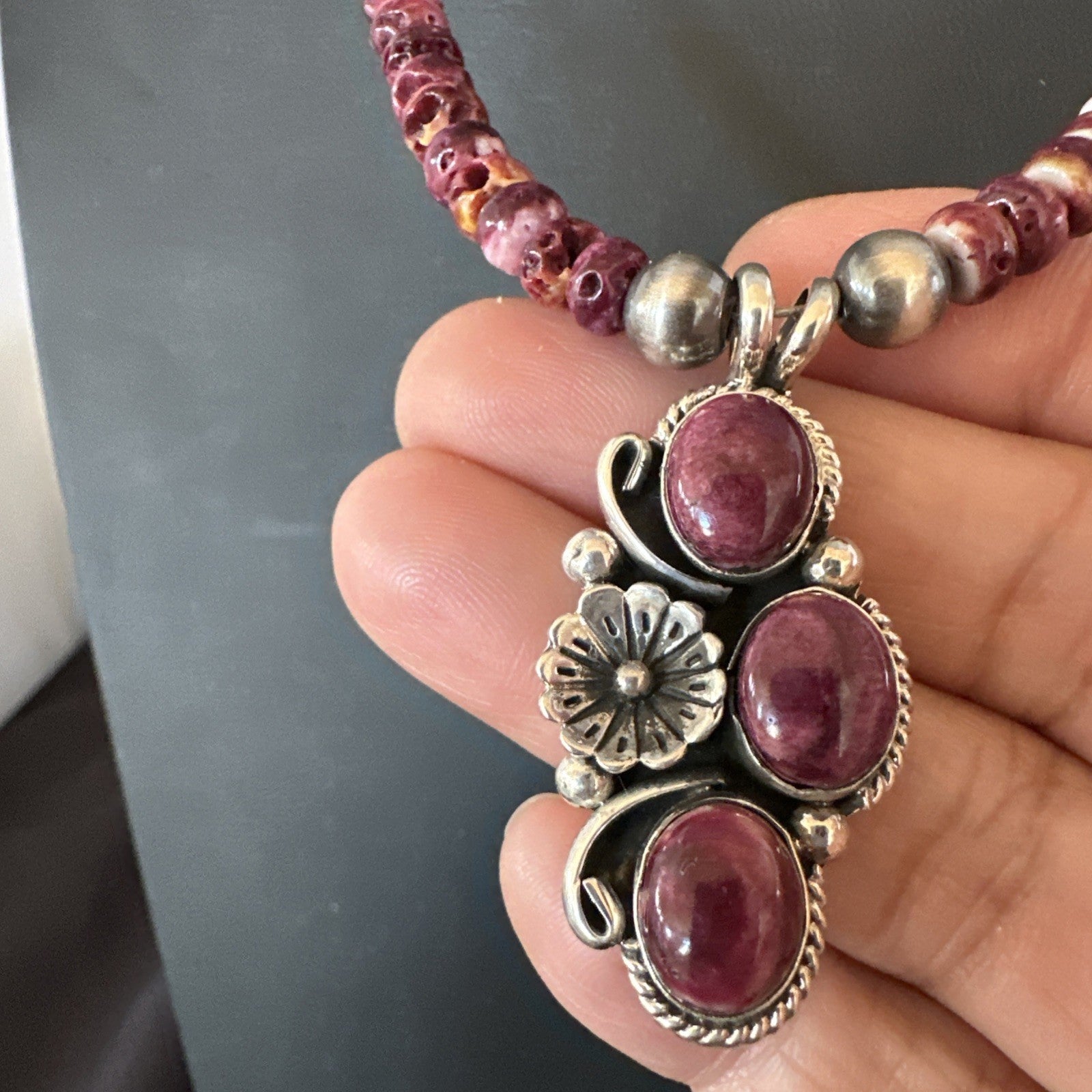 Sterling Purple Spiny Sugilite Pendant Navajo Silver Necklace 19609