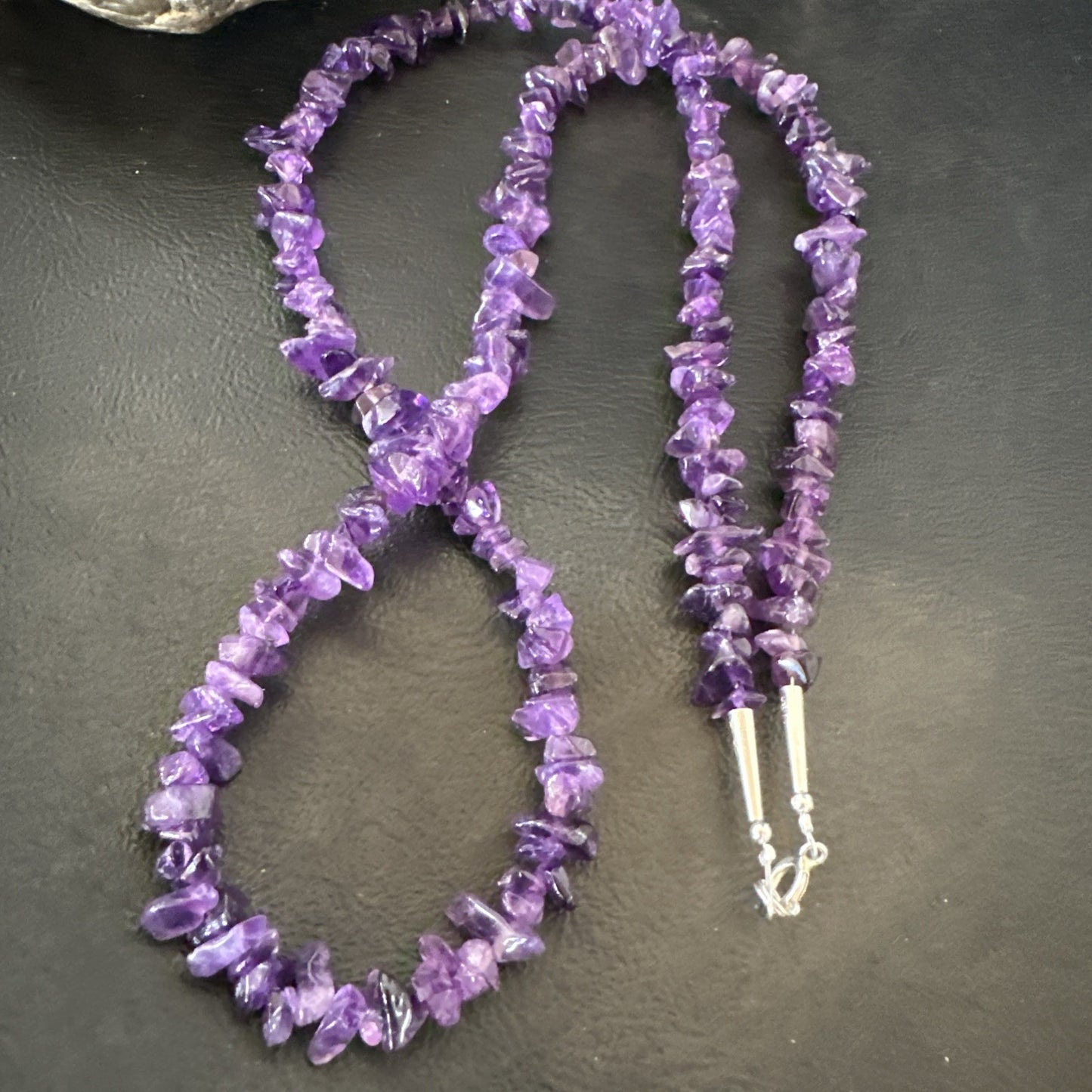 Purple Amethyst Southwestern Nugget Bead Sterling Silver Necklace 27” 19017