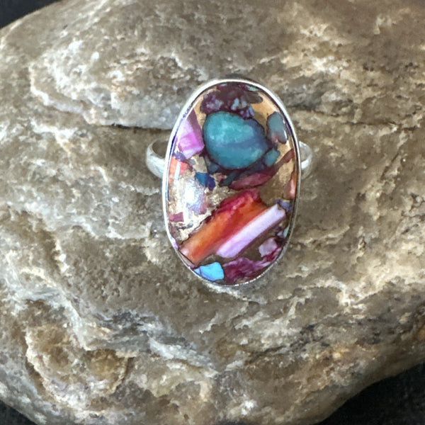 Blue Turquoise Spiny Oyster Southwestern Ring Size 9 | Sterling Silver | Authentic Native American Handmade | 18539