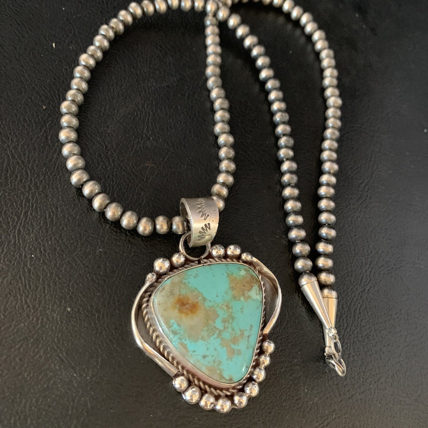 Mens Navajo Sterling Blue Turquoise#8 Necklace Pendant Nat American 13664N