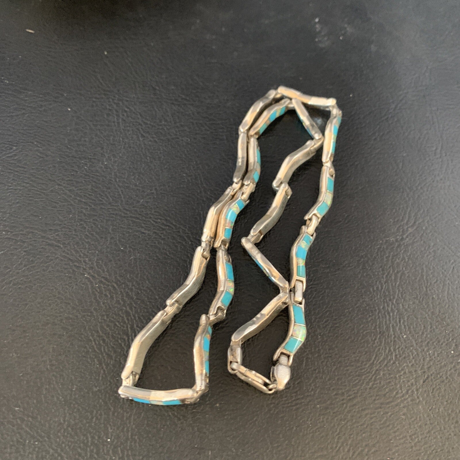 Blue Kingman Sterling Silver Necklace Turquoise Opal Inlay Pendant 16" 13590