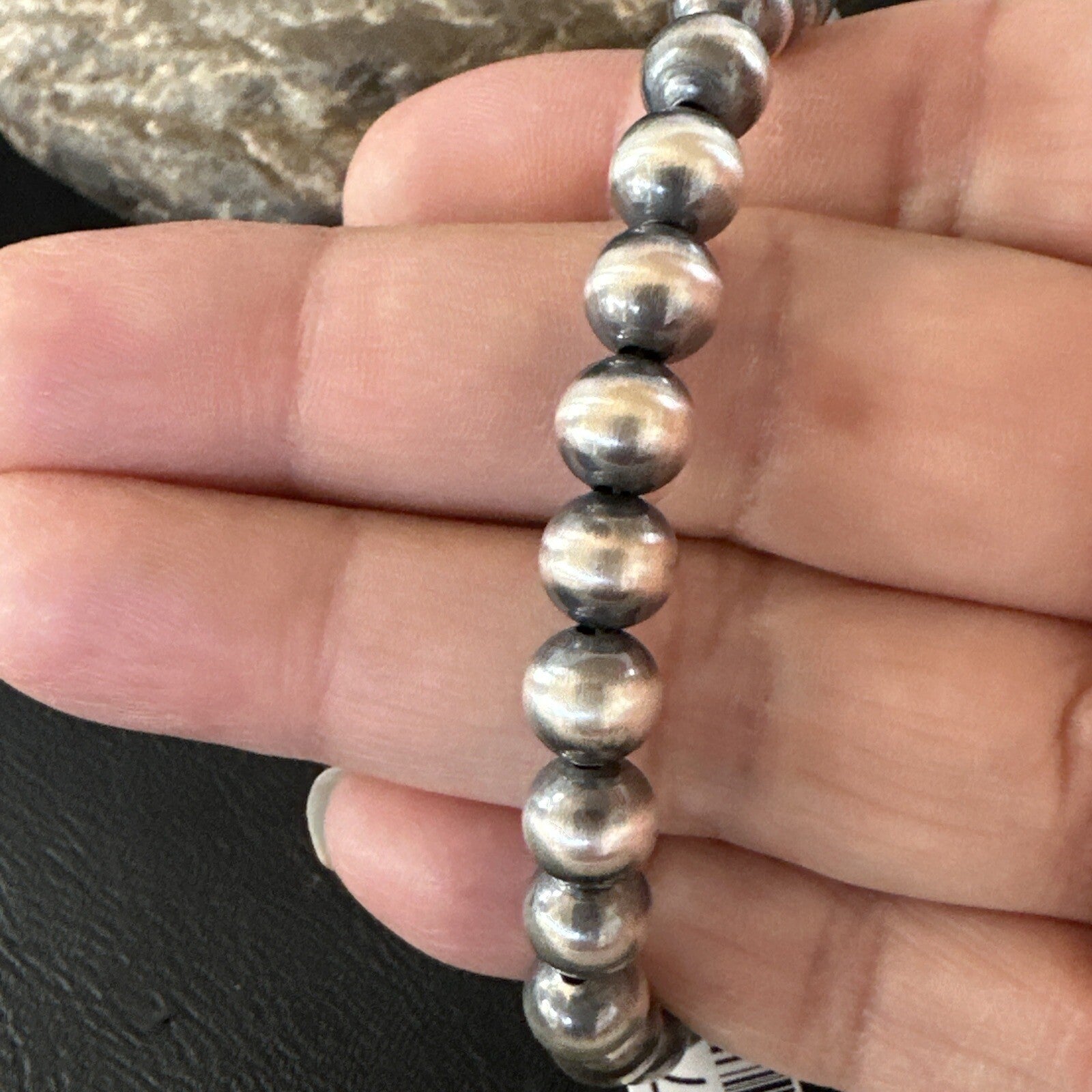 Native American Navajo 7mm Beads 8” Sterling Silver Bracelet 99978
