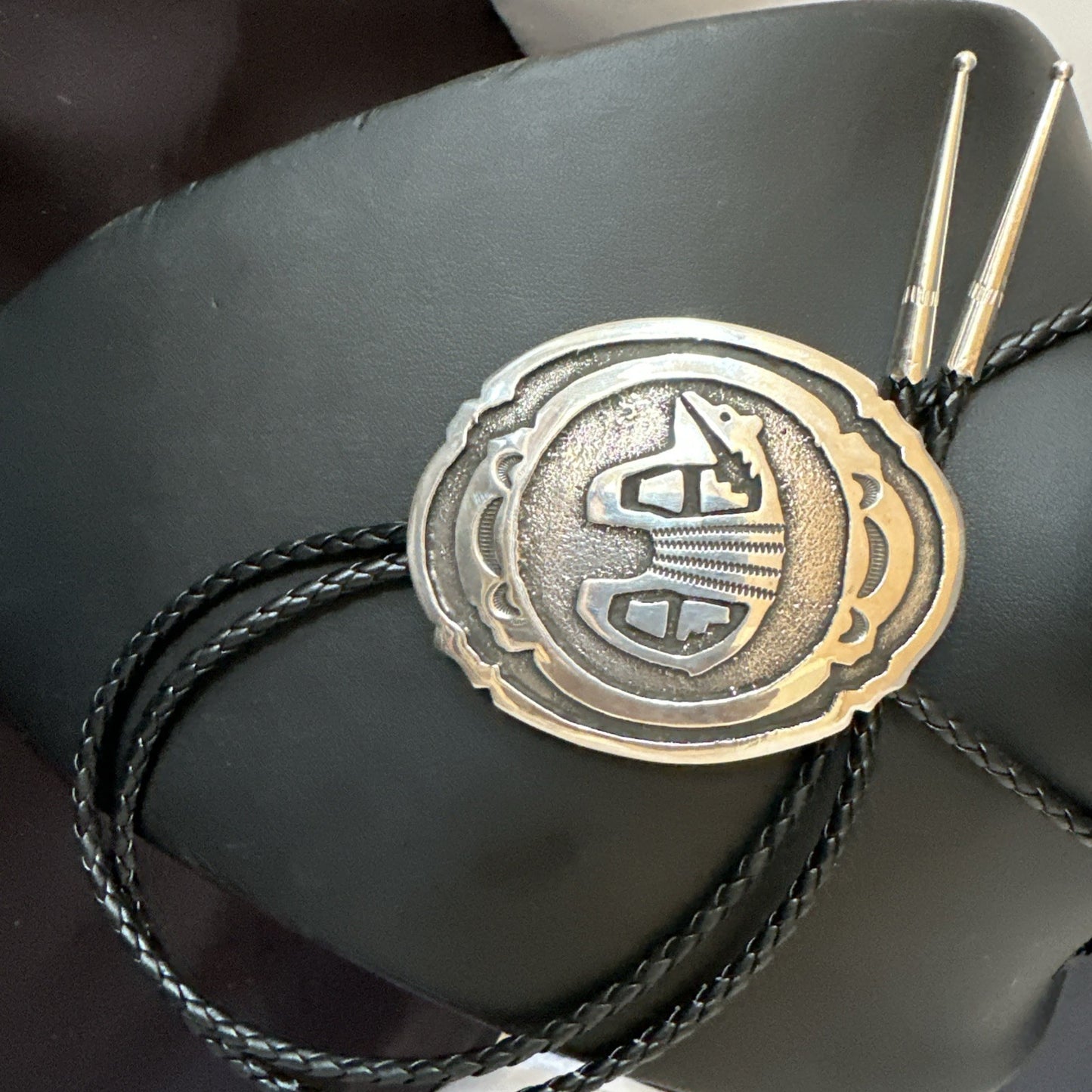 XL Mens Stamped Cutout Bear Navajo Sterling Silver Bolo Tie BK 19120