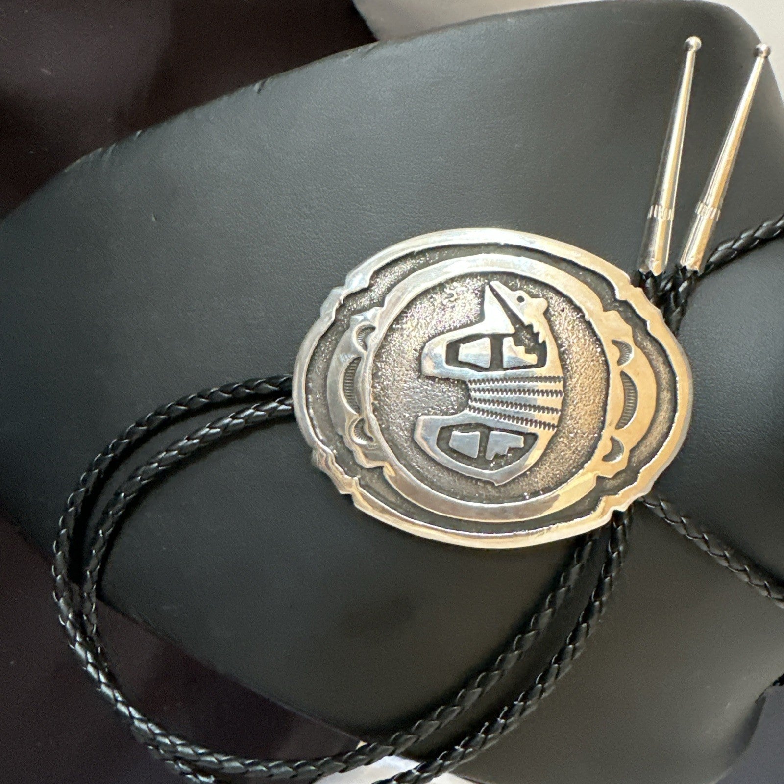 XL Mens Stamped Cutout Bear Navajo Sterling Silver Bolo Tie BK 19120