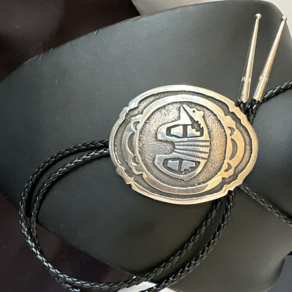 XL Mens Stamped Cutout Bear Navajo Sterling Silver Bolo Tie BK 19120