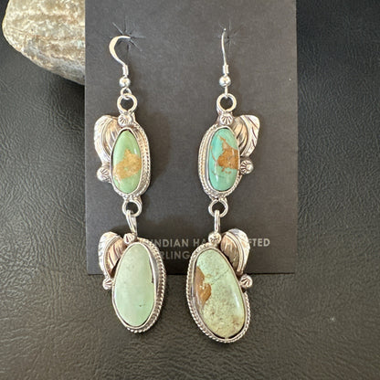 Green Royston Turquoise Navajo Sterling Silver Dangle Earrings 19603