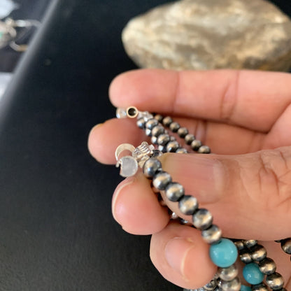 Native Navajo Sterling Silver Beads Blue Turquoise Bracelet 4 Strands 13587
