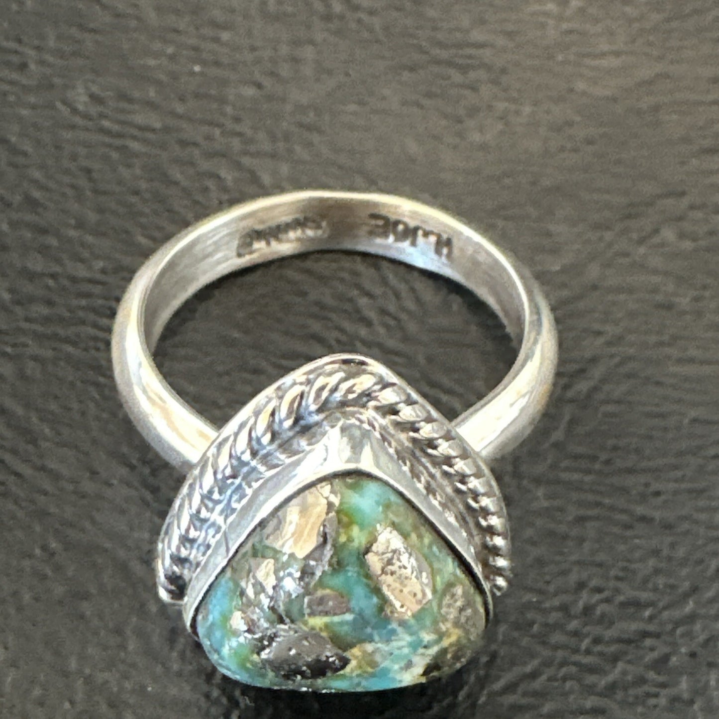 Womens Blue Sonoran Turquoise Navajo Sterling Silver Ring Size 10.5 18005