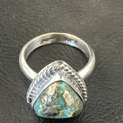 Womens Blue Sonoran Turquoise Navajo Sterling Silver Ring Size 10.5 18005