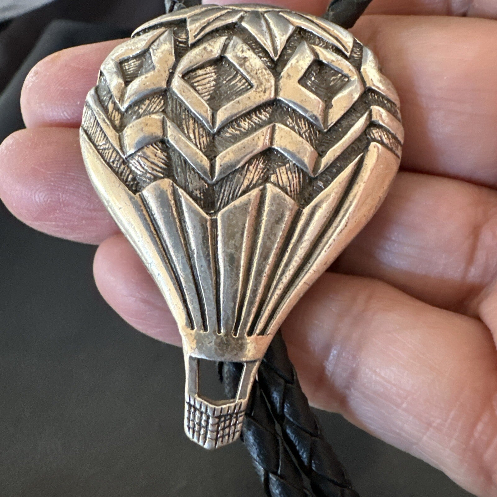 Mens Hot Air Balloon Navajo Sterling Silver Bolo Tie 18774