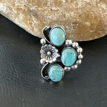 Yazzie Ring Blue Turquoise Navajo Sterling Silver Cluster Size 9 19217