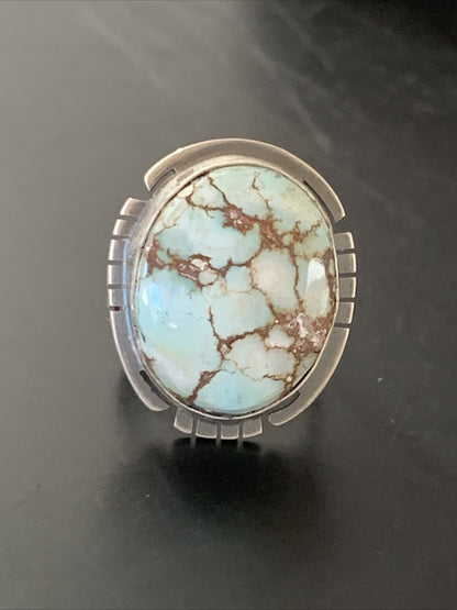 Blue Golden Hill Turquoise Navajo Sterling Silver Ring Size 6 14847