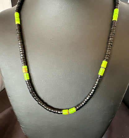 Mens Green Gaspeite Onyx Heishi Southwestern Sterling Silver Necklace 19” 18713