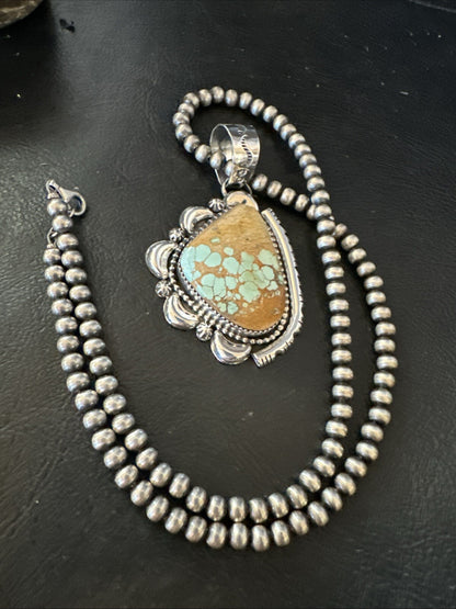 WoMens Royston Turquoise Pendant Navajo Pearls Sterling Silver Necklace 18749