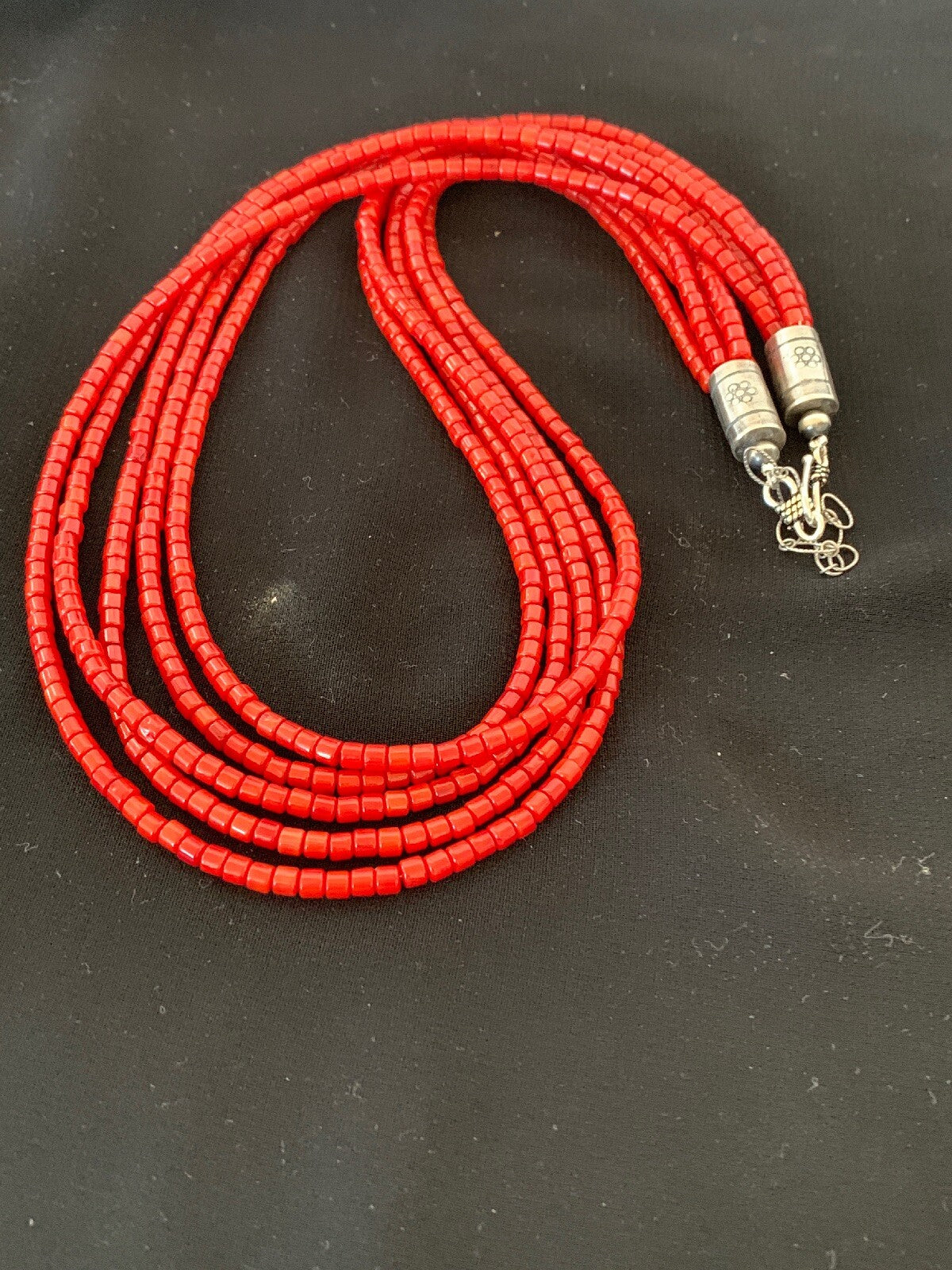 Bamboo Coral Bead Navajo Indian Sterling Silver Necklace 2851