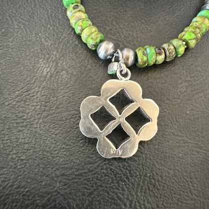 Womens Green Gaspeite Turquoise Pendant Navajo Sterling Silver Necklace 18370