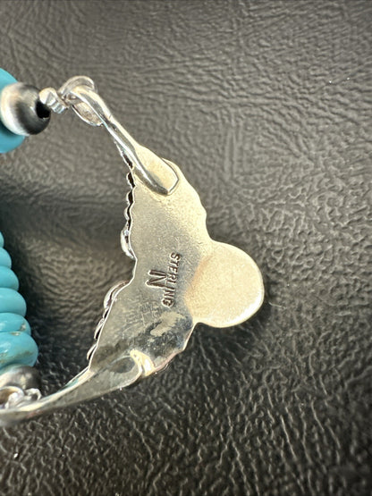 WoMens Blue Kingman Turquoise Pendant Navajo Sterling Silver Necklace 20” 18167