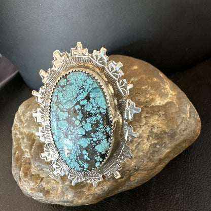 Blue Spiderweb Turquoise Navajo Sterling Silver Ring Size 5.5 19108