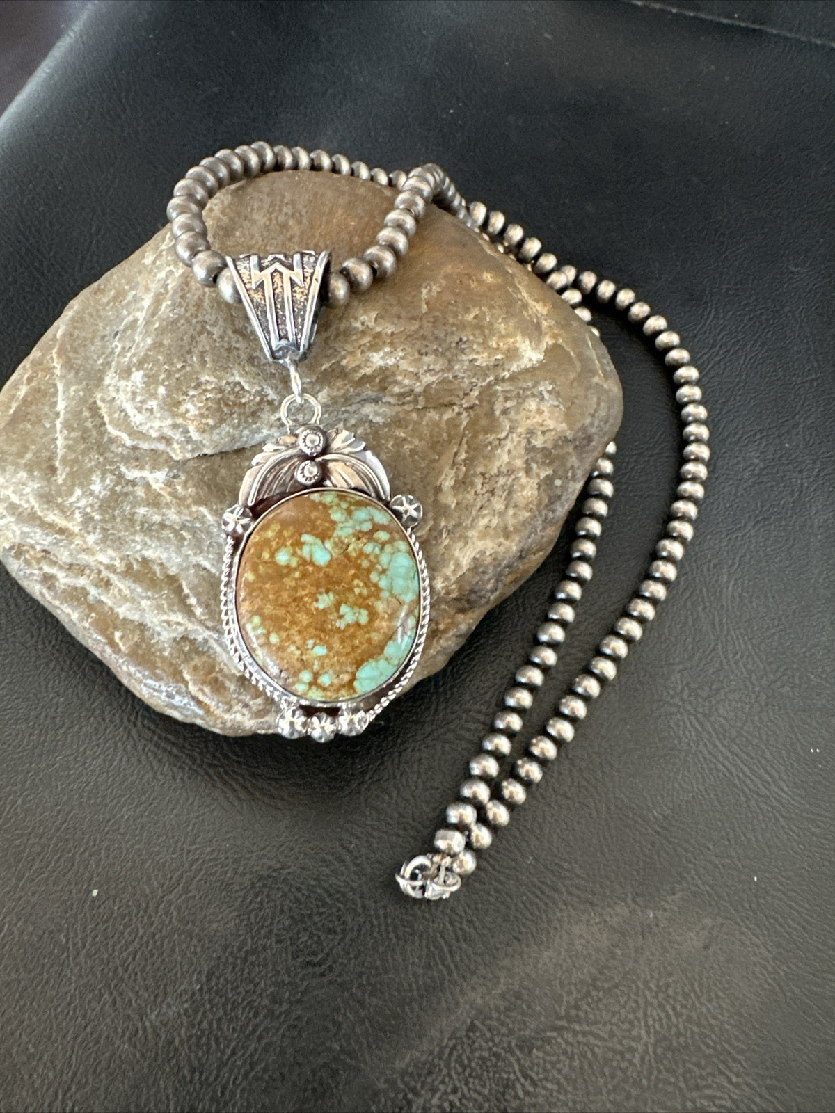 Mens Blue Turquoise#8 Pendant Navajo Sterling Silver Necklace 18070