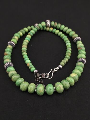 Authentic Navajo Green Kingman Turquoise Sterling Silver Necklace 20” 1290
