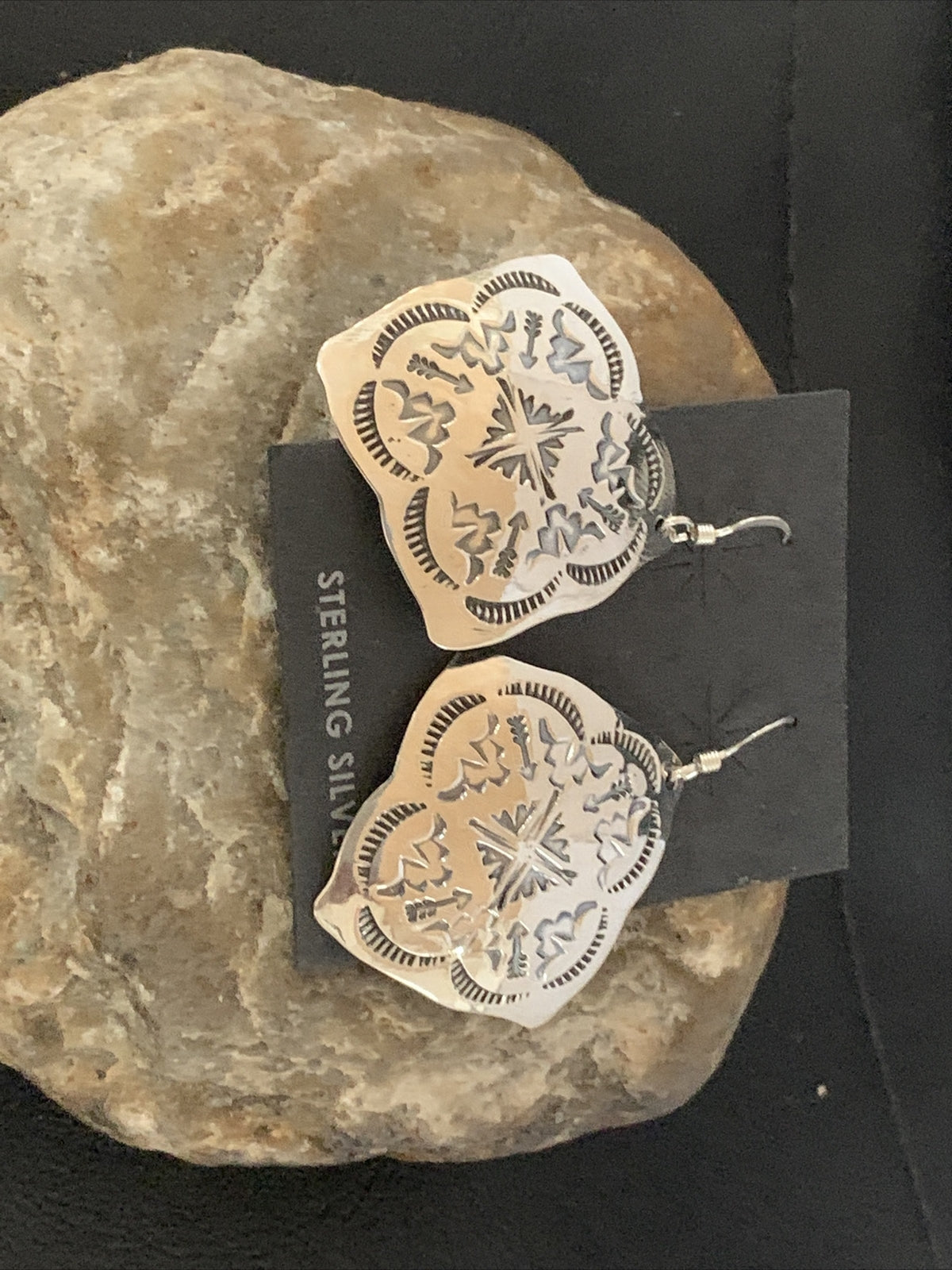 Native Navajo Stamped Sterling Silver Stamped Handmade Earrings Set 01195
