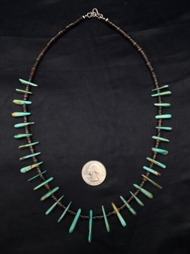 Navajo Green Turquoise & Bone Bead Necklace Sterling Silver 20" 4361