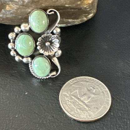 Yazzie Ring Green Turquoise Navajo Sterling Silver Cluster Size 8.5 19231
