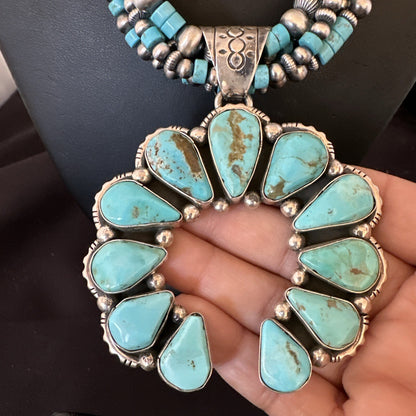Blue Turquoise Naja Pendant Navajo Sterling Silver Earrings Necklace 21" 16865