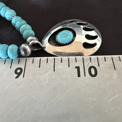 Mens Blue Turquoise BearPaw Pendant Navajo Pearls Sterling Silver Necklace 17880