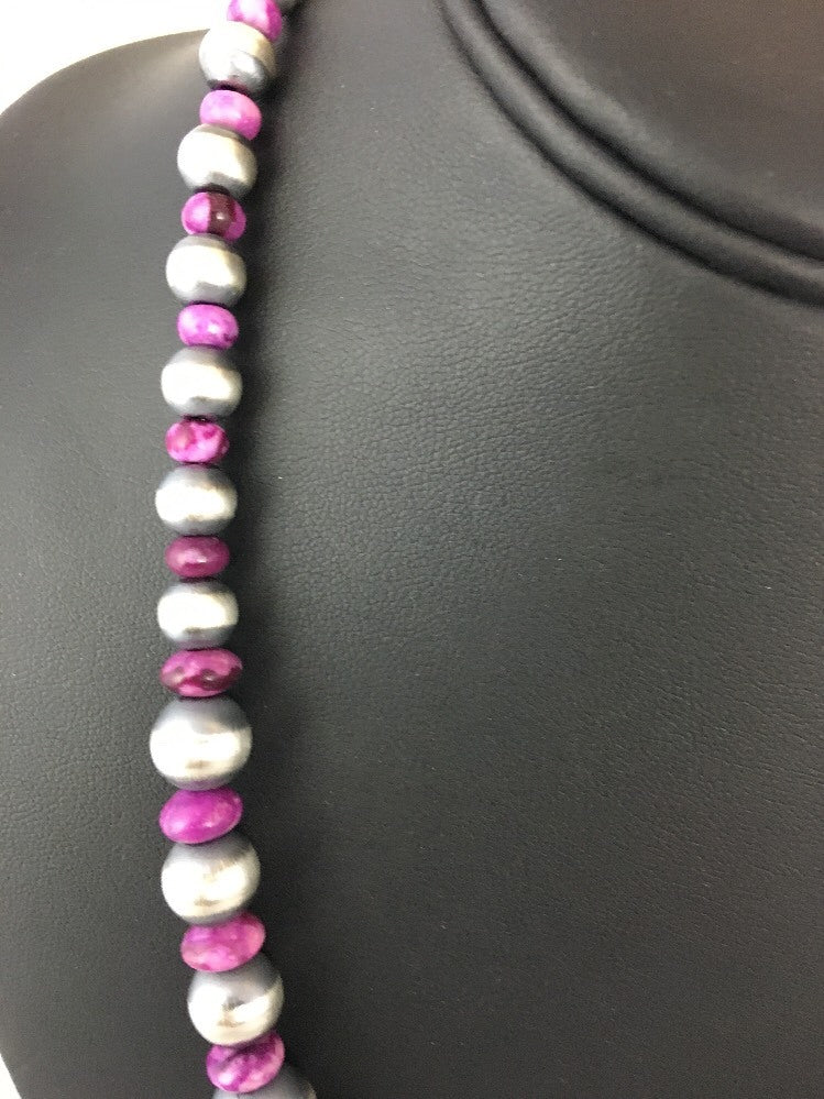 Graduated Purple Stone Sterling Silver Necklace Unisex 19" Rare