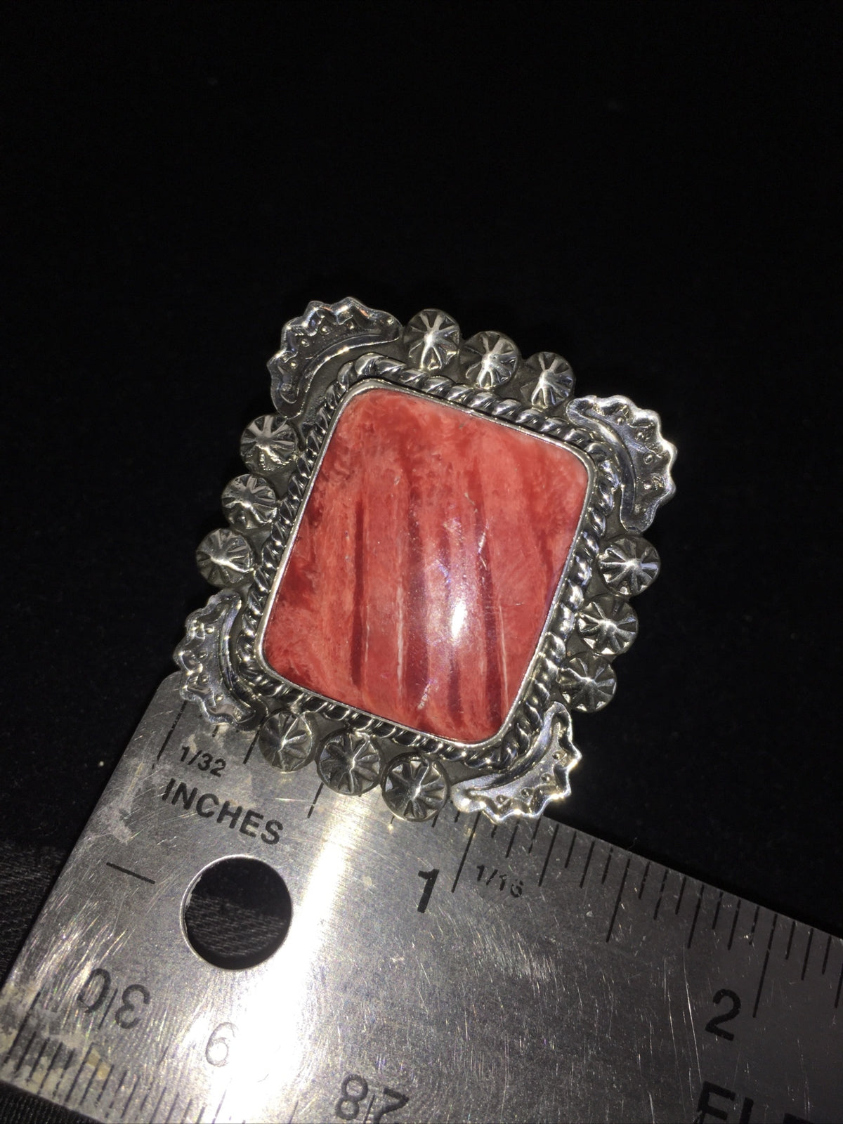 Navajo Sterling Silver Red Spiny Oyster Ring Size 8.5 01811