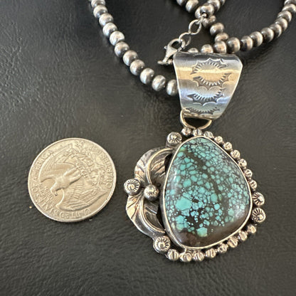 Men Women Navajo Sterling Silver Blue Spiderweb Turquoise Necklace Pendant 18093