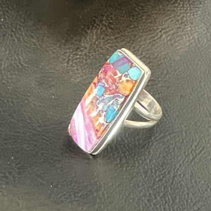 Blue Turquoise Spiny Oyster Navajo Sterling Silver Ring Size 7 18223