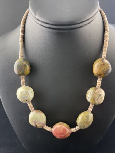 Native American Chunky Sterling Necklace Faceted Jasper Turquoise 17" 10077
