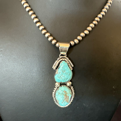 Blue Turquoise 2 Stone Navajo Sterling Silver Cluster Pendant 18308