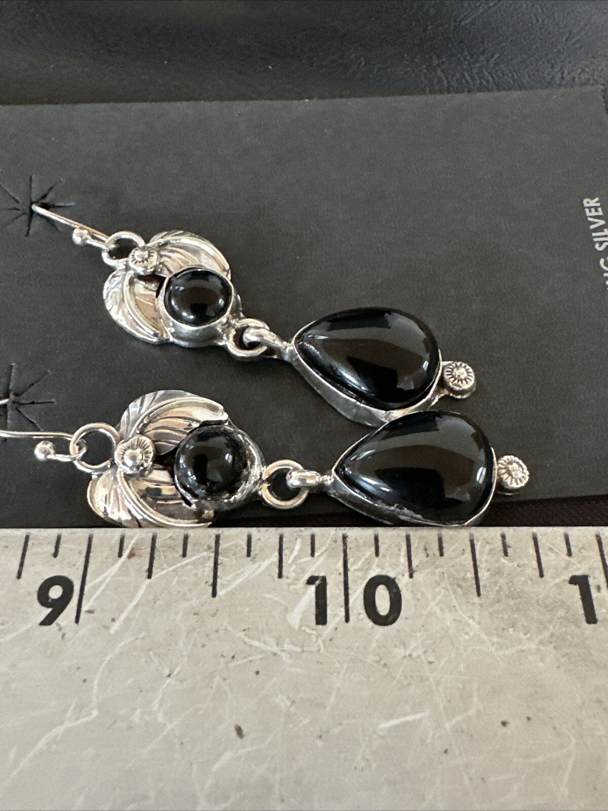 Black Onyx Navajo Sterling Silver Dangle Earrings 1.5" 18284
