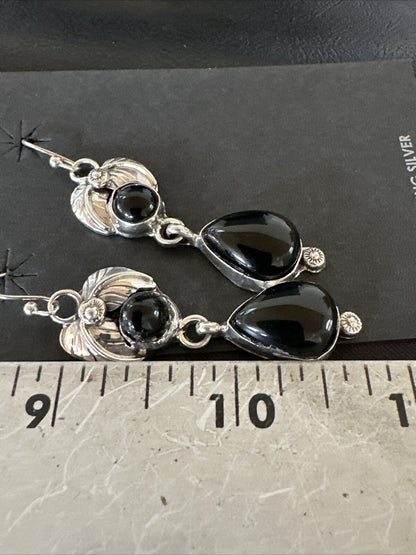 Black Onyx Navajo Sterling Silver Dangle Earrings 1.5" 18284