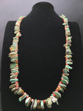 Green Turquoise Spiny Oyster Navajo Necklace 34" | Sterling Silver | Authentic Native American Handmade | 04738