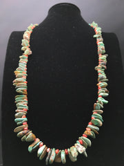 Green Turquoise Spiny Oyster Navajo Necklace 34" | Sterling Silver | Authentic Native American Handmade | 04738