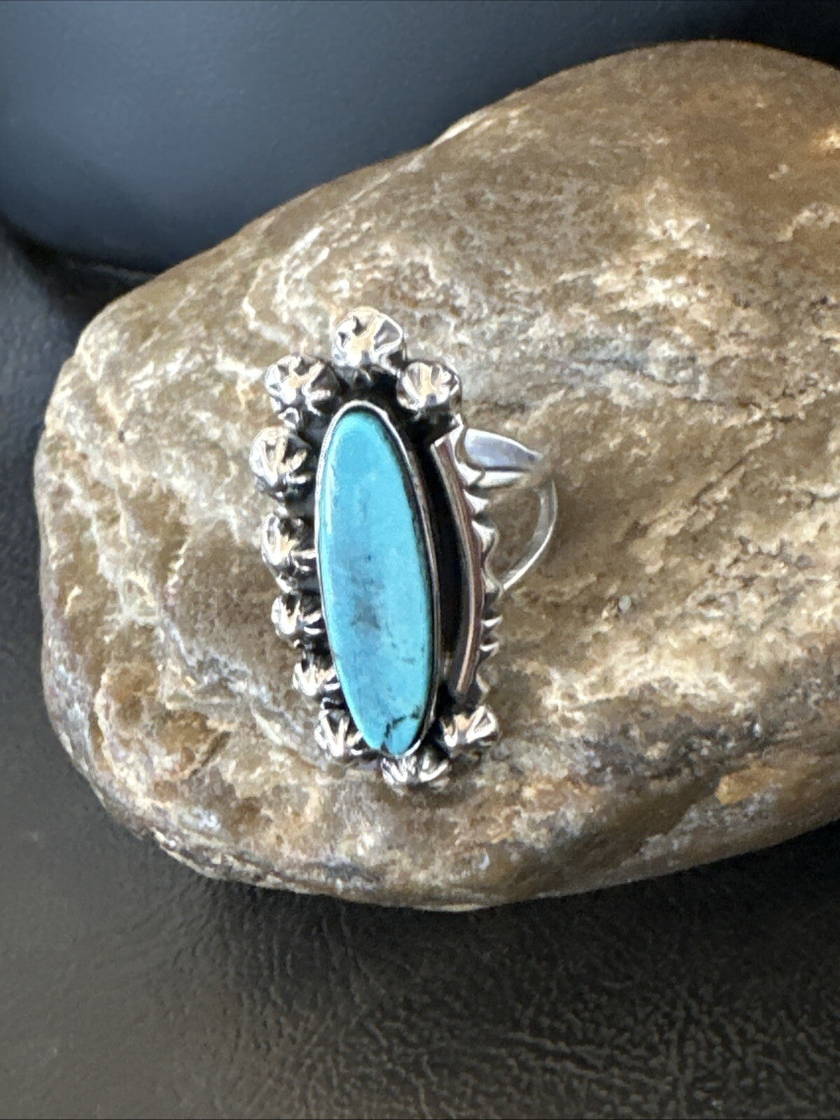 Blue Kingman Turquoise Native American Navajo Sterling Silver Ring Size 8 18634