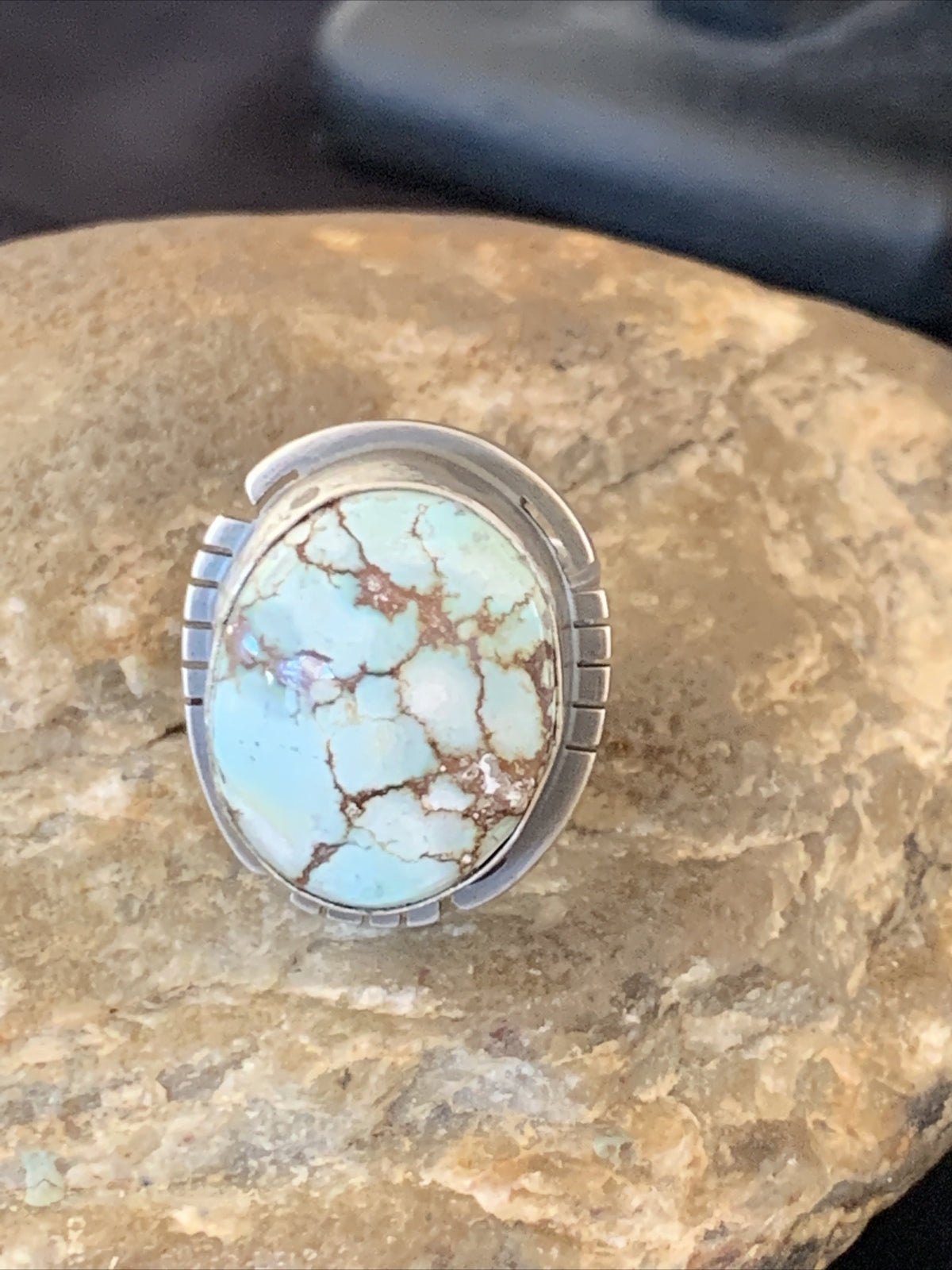 Blue Golden Hill Turquoise Navajo Sterling Silver Ring Size 6 14847