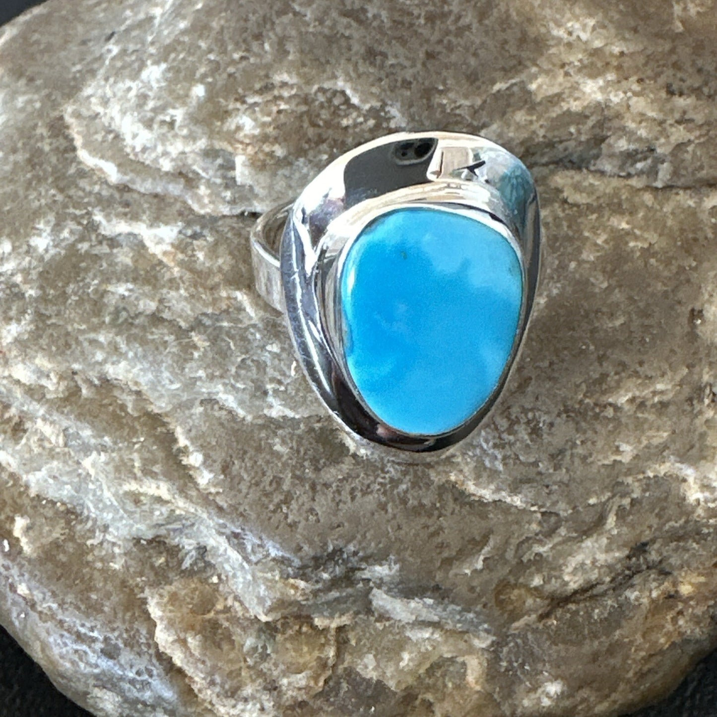 Southwestern Sterling Silver Blue Kingman Turquoise Ring Size 8 18523