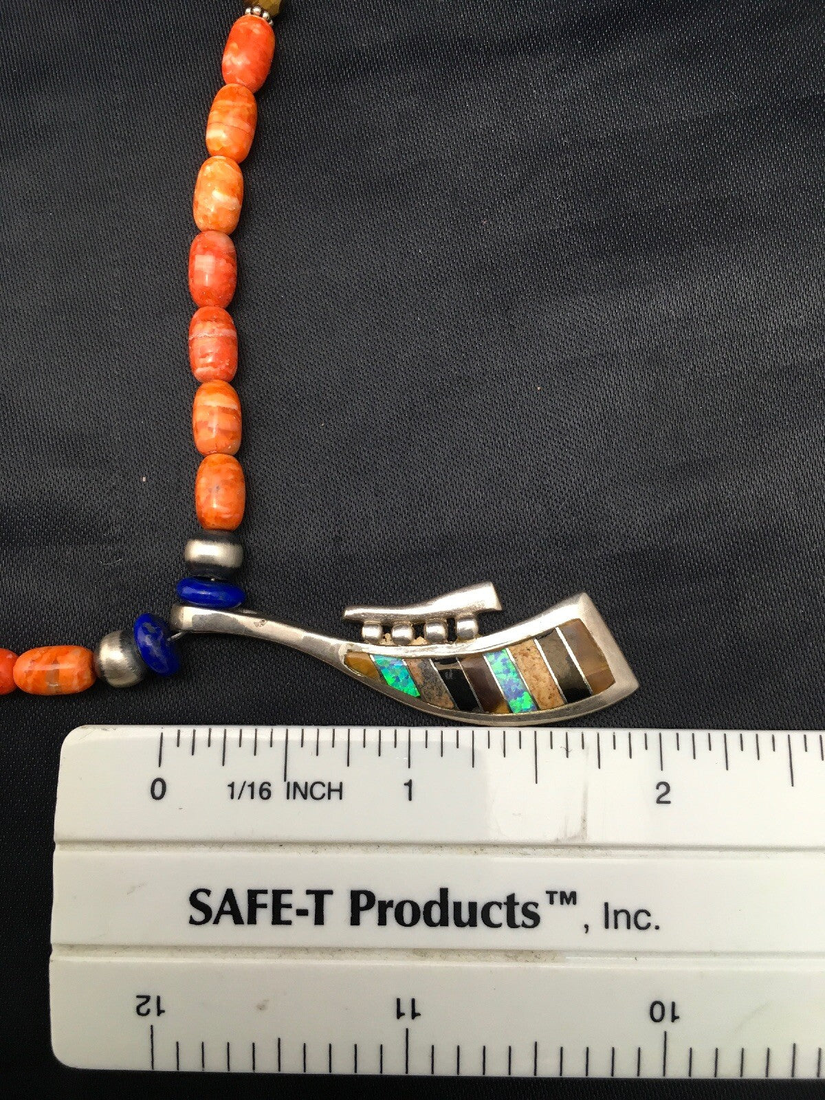 Multi-Stone Pendant Spiny Oyster Navajo Sterling Silver Necklace 19" 04519