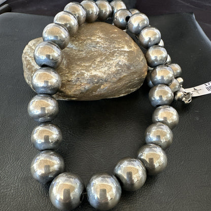 XL Round 18mm Sterling Silver Navajo Pearls 24” Single Strand Necklace 91824
