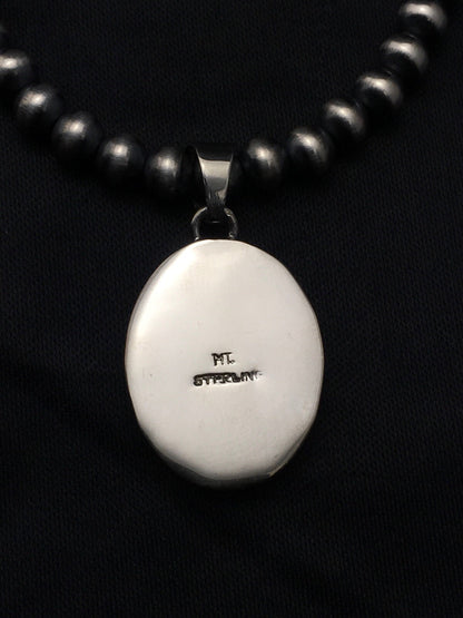 Native Opal Inlay Pendant Navajo Pearls Sterling Silver Necklace 4400