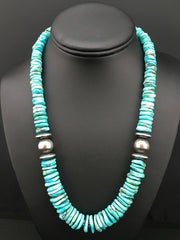 Blue Graduated Turquoise Navajo Necklace 20" | Sterling Silver | Authentic Native American Handmade | 04809