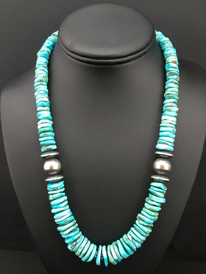 Native Blue Graduated Turquoise Navajo Sterling Silver Necklace 20" 04809
