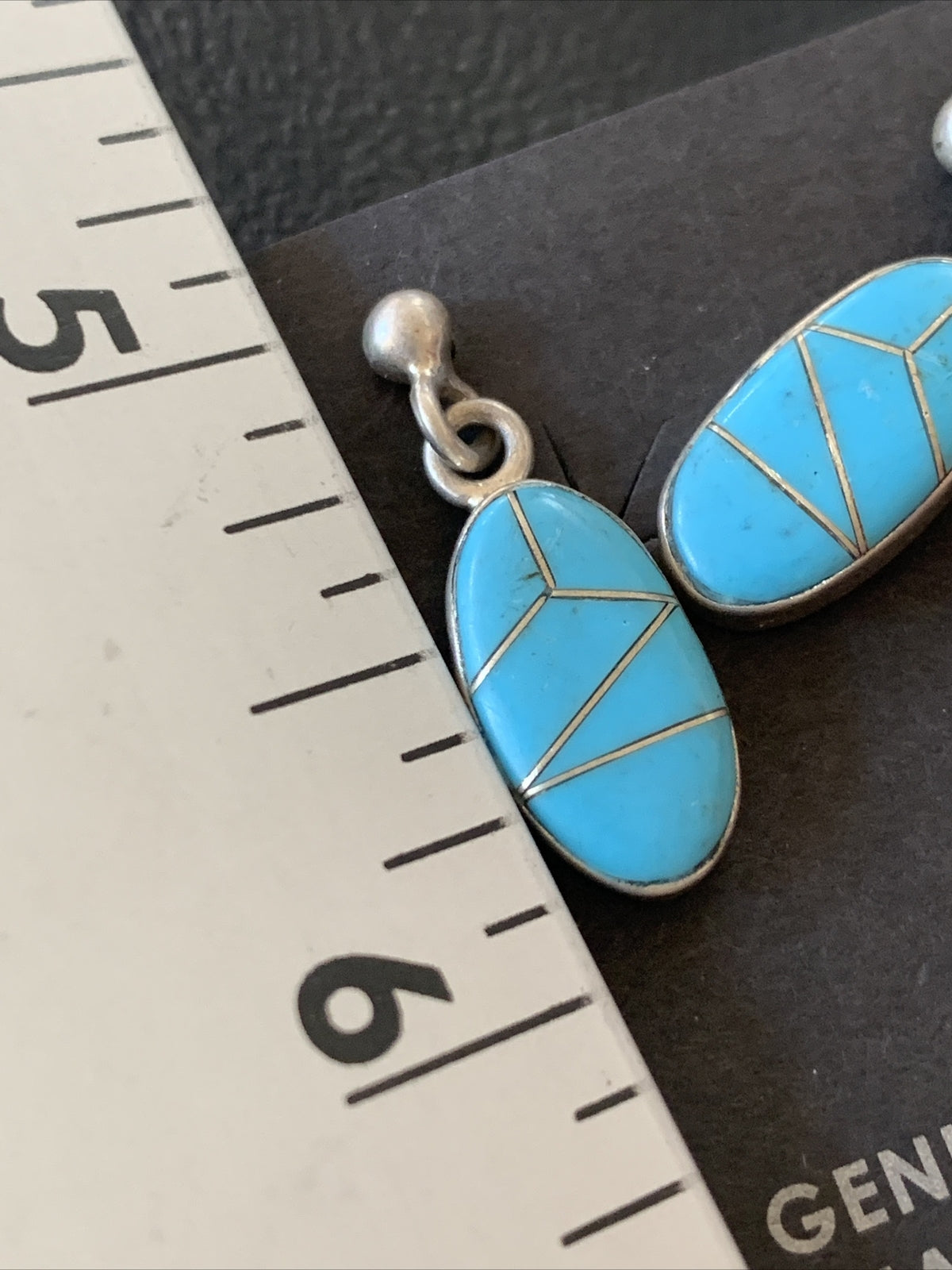 Navajo Blue Turquoise Sterling Silver Dangle Post Inlay Earrings 0.7" 12719