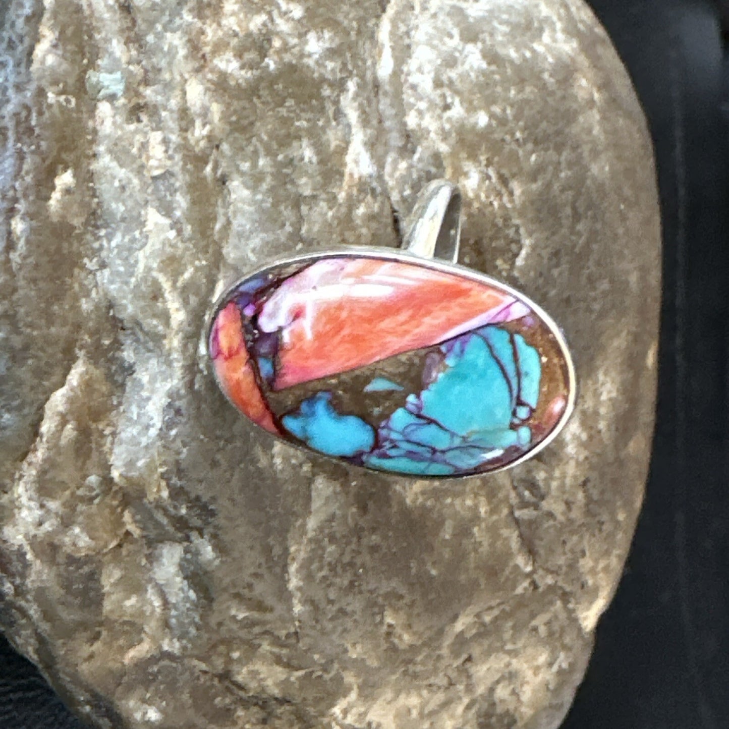 Blue Turquoise Spiny Oyster Southwestern Sterling Silver Ring Size 11 18457